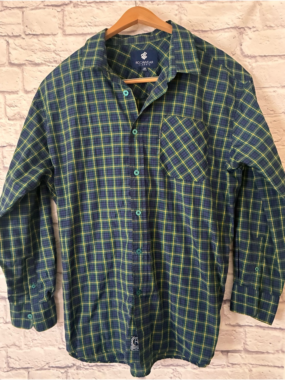 Rocawear Men’s Green & Navy Plaid Button-Up Shirt - 3XL